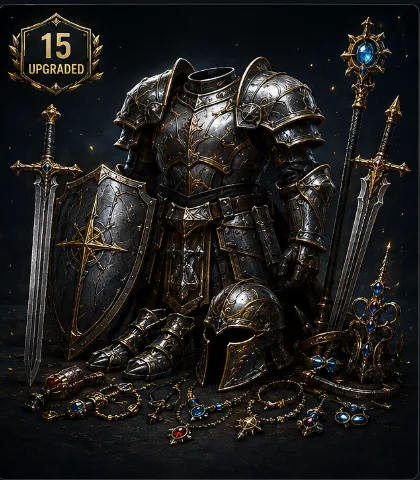 Complete +15 endgame gear set for Windrose. All armor slots, weapons, and jewelry upgraded to maximum enhancement level (+15).