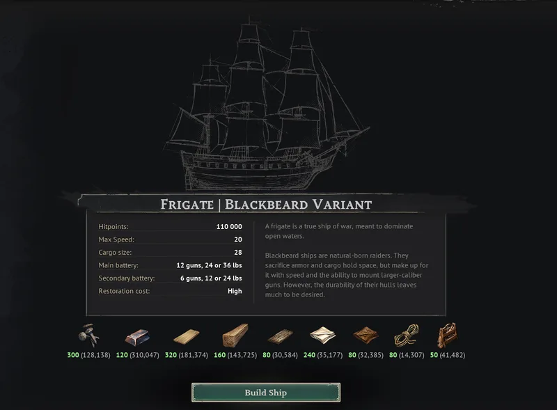 Windrose Blackbeard Frigate Variant – Powerful 36 lb Cannon Warship