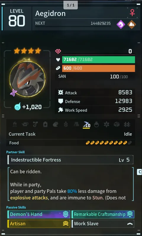 Aegidron Buy Cheap Palworld Pals | 10x Level 80 4 Star Aegidron | Mining Lv.10 | 2,925 Work Speed | Best Mining Passives