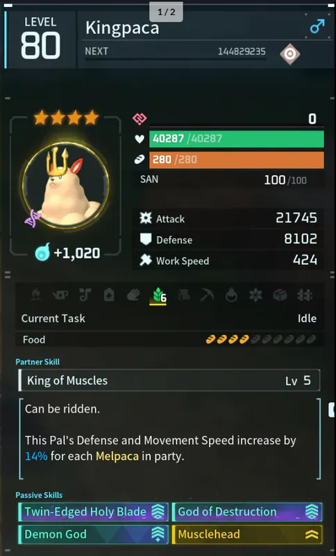 Buy Cheap Palworld Pals | Level 80 4 Star Kingpaca & Kingpaca Cryst | 21,745 Attack | God of Destruction | Demon God